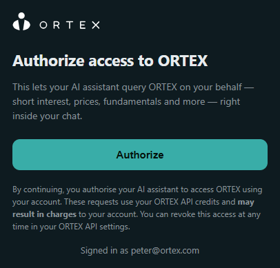 Authorize access to ORTEX
